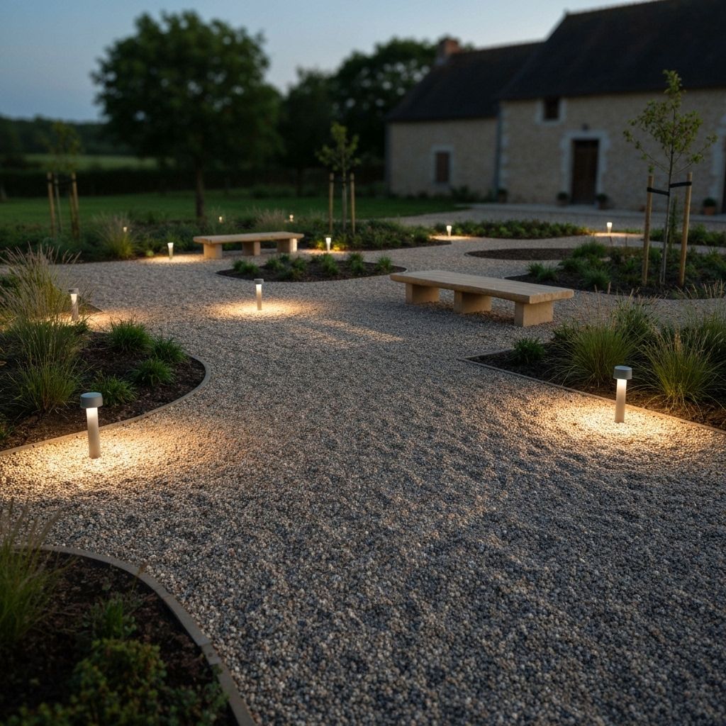 Aménagement avec gravier et éclairage LED