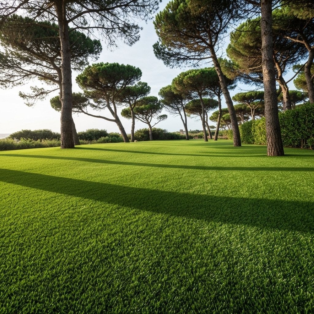 Jardin gazon synthétique avec pins maritimes